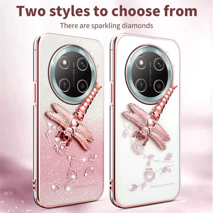 KADEM For Honor X60 Pro 5G Case Dragonfly Kickstand TPU Flowers Glitter Phone Cover