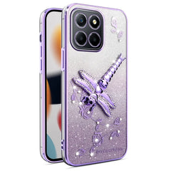 KADEM For Honor X8 5G Case Dragonfly Kickstand TPU Flowers Glitter Phone Cover - Purple