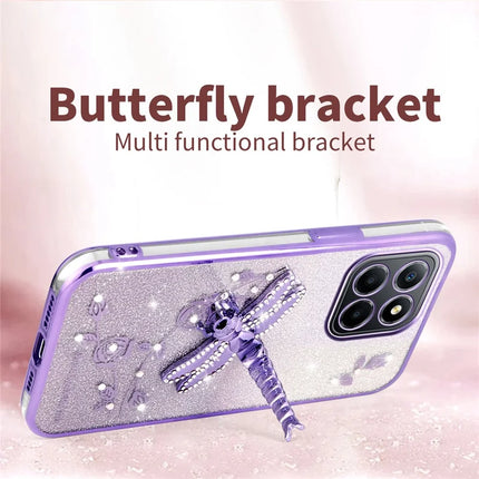 KADEM For Honor X8 5G Case Dragonfly Kickstand TPU Flowers Glitter Phone Cover