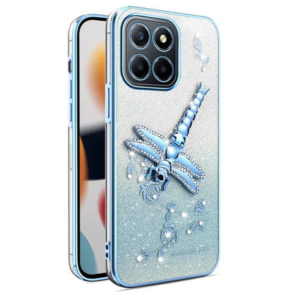 KADEM For Honor X8 5G Case Dragonfly Kickstand TPU Flowers Glitter Phone Cover - Blue