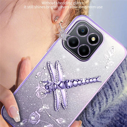 KADEM For Honor X8 5G Case Dragonfly Kickstand TPU Flowers Glitter Phone Cover