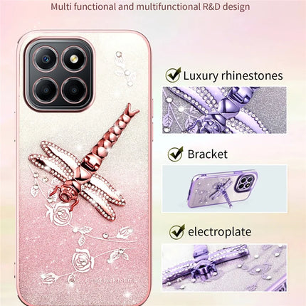 KADEM For Honor X8 5G Case Dragonfly Kickstand TPU Flowers Glitter Phone Cover