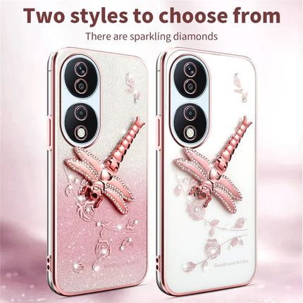 KADEM For Honor X7b 4G / 90 Smart Case Dragonfly Kickstand TPU Flowers Glitter Phone Cover
