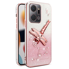 KADEM For Honor X7a 4G Case Dragonfly Kickstand TPU Flowers Glitter Phone Cover - Pink