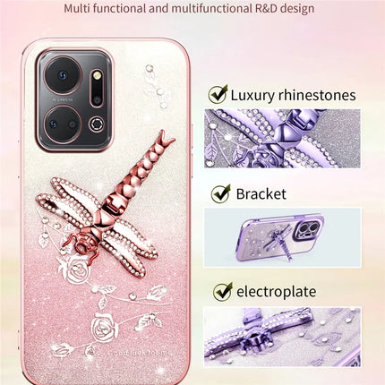 KADEM For Honor X7a 4G Case Dragonfly Kickstand TPU Flowers Glitter Phone Cover