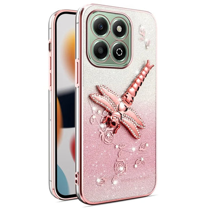 KADEM For Honor X6b 4G Case Dragonfly Kickstand TPU Flowers Glitter Phone Cover - Pink