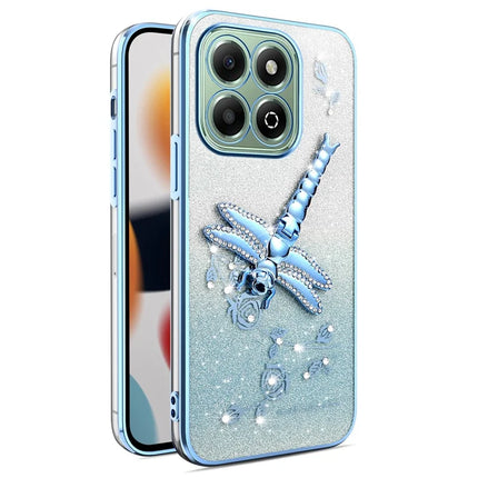 KADEM For Honor X6b 4G Case Dragonfly Kickstand TPU Flowers Glitter Phone Cover - Blue