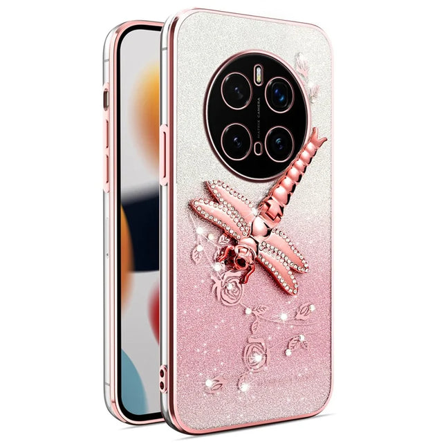 KADEM For Honor Magic7 Pro 5G Case Dragonfly Kickstand TPU Flowers Glitter Phone Cover - Pink