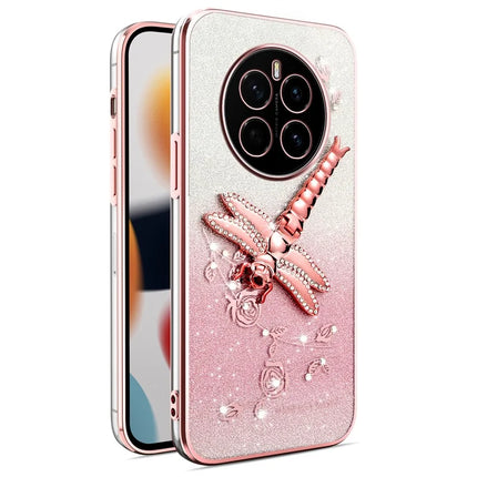 KADEM For Honor Magic7 5G Case Dragonfly Kickstand TPU Flowers Glitter Phone Cover - Pink