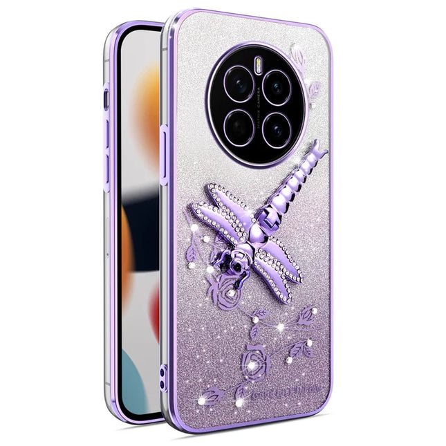 KADEM For Honor Magic7 5G Case Dragonfly Kickstand TPU Flowers Glitter Phone Cover - Purple