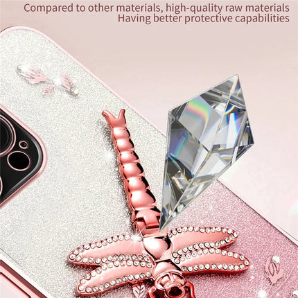 KADEM For iPhone 16 Pro Max Case Dragonfly Kickstand TPU Flowers Glitter Phone Cover