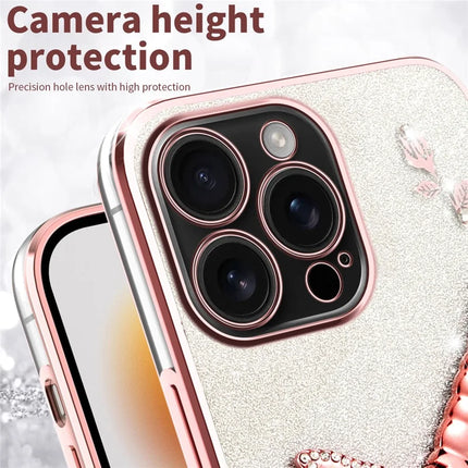 KADEM For iPhone 16 Pro Max Case Dragonfly Kickstand TPU Flowers Glitter Phone Cover