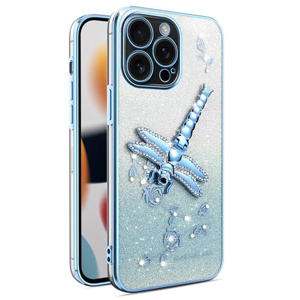KADEM For iPhone 16 Pro Max Case Dragonfly Kickstand TPU Flowers Glitter Phone Cover - Blue