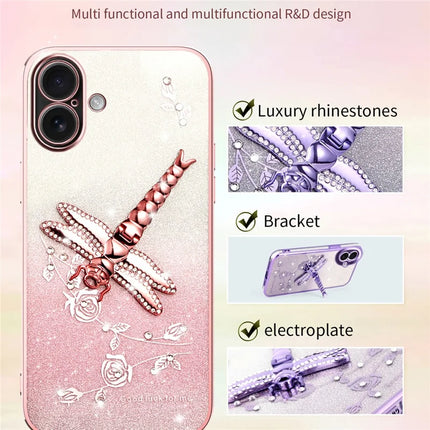 KADEM For iPhone 16 Plus Case Dragonfly Kickstand TPU Flowers Glitter Phone Cover