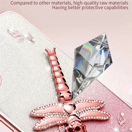 KADEM For iPhone 16 Plus Case Dragonfly Kickstand TPU Flowers Glitter Phone Cover