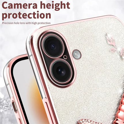 KADEM For iPhone 16 Plus Case Dragonfly Kickstand TPU Flowers Glitter Phone Cover