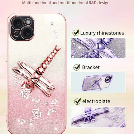 KADEM For iPhone 14 Case Dragonfly Kickstand TPU Flowers Glitter Phone Cover