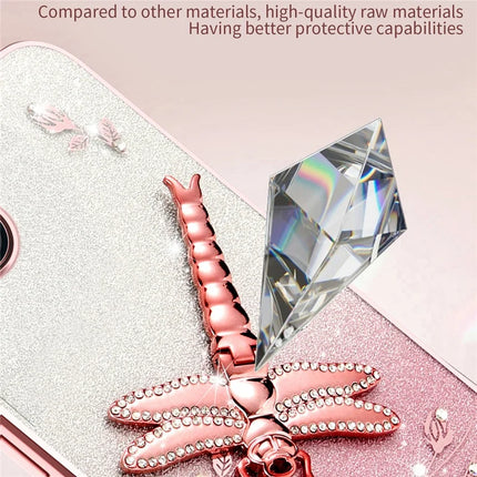 KADEM For iPhone 14 Case Dragonfly Kickstand TPU Flowers Glitter Phone Cover