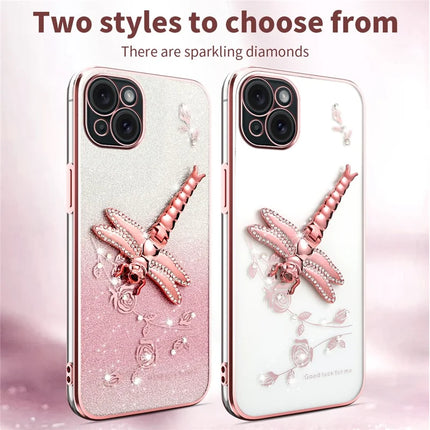 KADEM For iPhone 14 Case Dragonfly Kickstand TPU Flowers Glitter Phone Cover