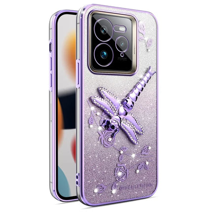 KADEM For Realme GT 7 Pro 5G Case Dragonfly Kickstand TPU Flowers Glitter Phone Cover - Purple