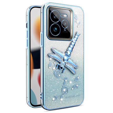 KADEM For Realme GT 7 Pro 5G Case Dragonfly Kickstand TPU Flowers Glitter Phone Cover - Blue