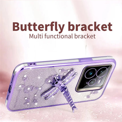 KADEM For Realme GT 7 Pro 5G Case Dragonfly Kickstand TPU Flowers Glitter Phone Cover