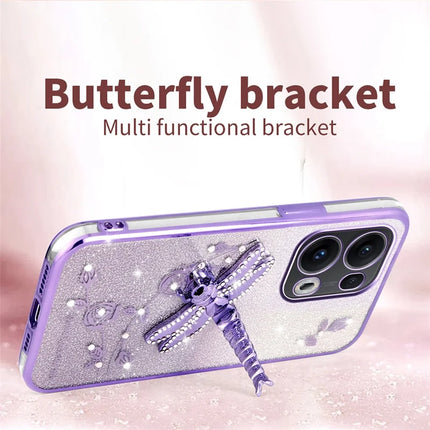 KADEM For Oppo Reno13 Pro 5G Case Dragonfly Kickstand TPU Flowers Glitter Phone Cover