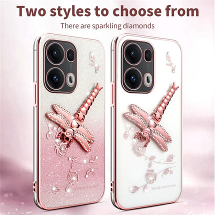 KADEM For Oppo Reno13 Pro 5G Case Dragonfly Kickstand TPU Flowers Glitter Phone Cover