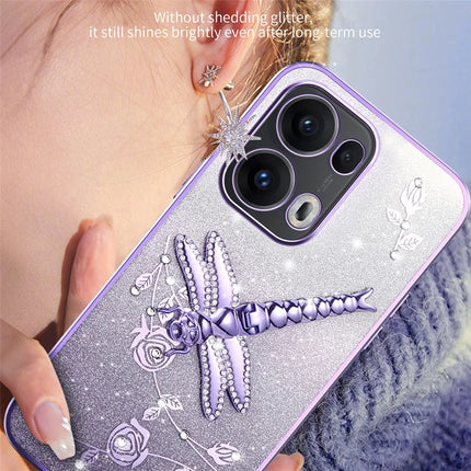 KADEM For Oppo Reno13 Pro 5G Case Dragonfly Kickstand TPU Flowers Glitter Phone Cover