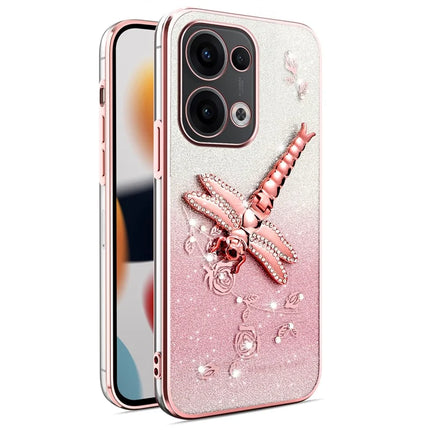 KADEM For Oppo Reno13 5G (Global) Case Dragonfly Kickstand TPU Flowers Glitter Phone Cover - Pink