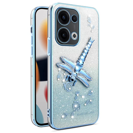 KADEM For Oppo Reno13 5G (Global) Case Dragonfly Kickstand TPU Flowers Glitter Phone Cover - Blue