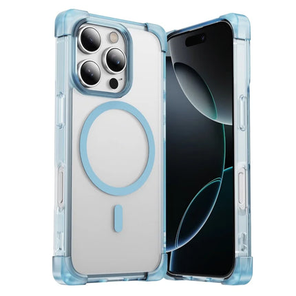For iPhone 16 Pro Case Compatible with MagSafe Reinforced Corners TPU + Acrylic Back Cover - Transparent Blue