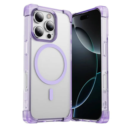 For iPhone 16 Pro Max Case Compatible with MagSafe Reinforced Corners TPU + Acrylic Back Cover - Transparent Purple