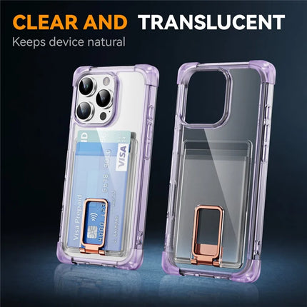For iPhone 16 Pro Max Case Reinforced Corners TPU + Acrylic Phone Cover with Kickstand Card Holder