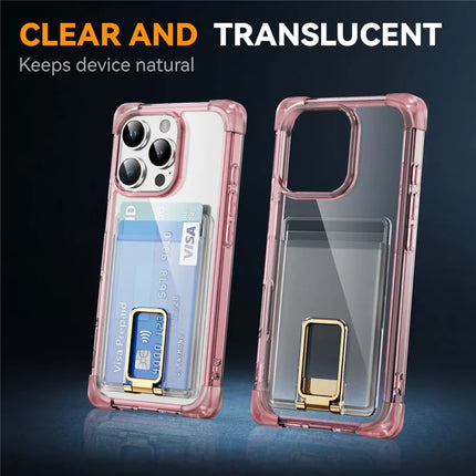 For iPhone 16 Pro Max Case Reinforced Corners TPU + Acrylic Phone Cover with Kickstand Card Holder