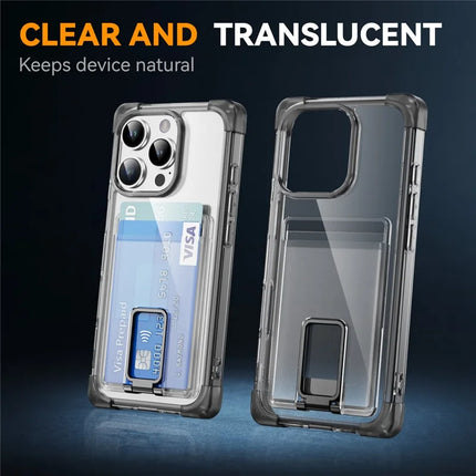 For iPhone 16 Pro Max Case Reinforced Corners TPU + Acrylic Phone Cover with Kickstand Card Holder