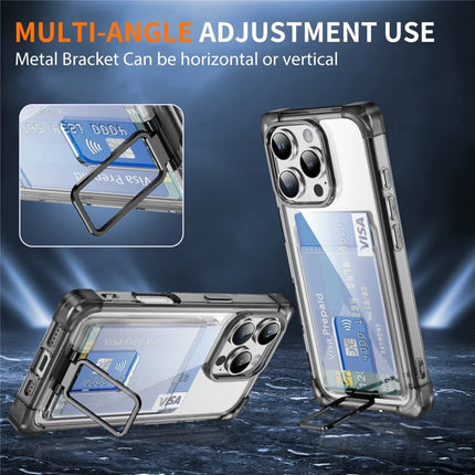 For iPhone 16 Pro Max Case Reinforced Corners TPU + Acrylic Phone Cover with Kickstand Card Holder