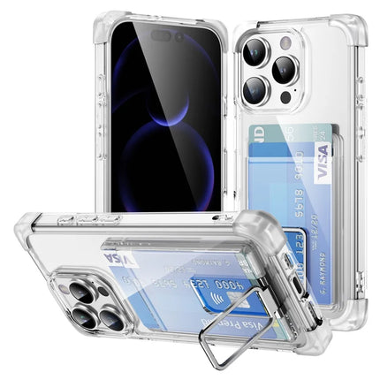 For iPhone 16 Pro Max Case Reinforced Corners TPU + Acrylic Phone Cover with Kickstand Card Holder - Transparent