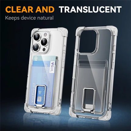 For iPhone 16 Pro Max Case Reinforced Corners TPU + Acrylic Phone Cover with Kickstand Card Holder