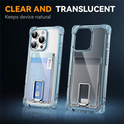For iPhone 16 Pro Case Reinforced Corners TPU + Acrylic Phone Cover with Kickstand Card Holder