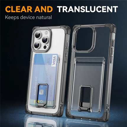 For iPhone 13 Pro Max Case Reinforced Corners TPU + Acrylic Phone Cover with Kickstand Card Holder