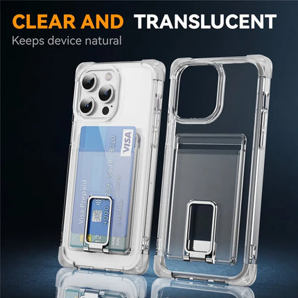 For iPhone 13 Pro Max Case Reinforced Corners TPU + Acrylic Phone Cover with Kickstand Card Holder