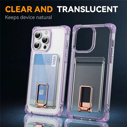For iPhone 13 Pro Max Case Reinforced Corners TPU + Acrylic Phone Cover with Kickstand Card Holder