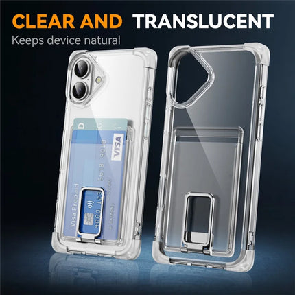 For iPhone 16 Plus Case Reinforced Corners TPU + Acrylic Phone Cover with Kickstand Card Holder