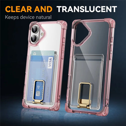 For iPhone 16 Case Reinforced Corners TPU + Acrylic Phone Cover with Kickstand Card Holder