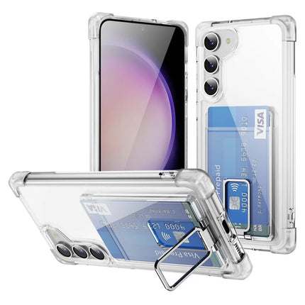 For Samsung Galaxy S23 Case Reinforced Corners TPU + Acrylic Phone Cover with Kickstand Card Holder - Transparent