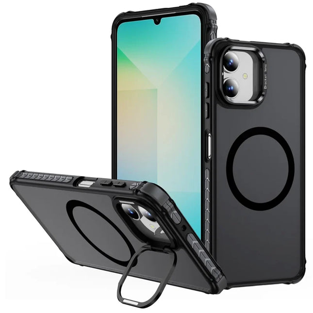For Samsung Galaxy A05 4G Case with Lens Kickstand Matte Phone Back Cover Compatible with MagSafe - Black