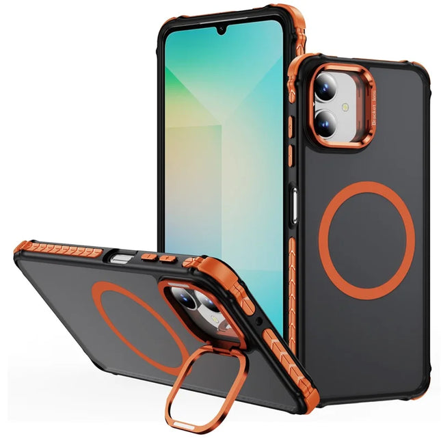 For Samsung Galaxy A05 4G Case with Lens Kickstand Matte Phone Back Cover Compatible with MagSafe - Orange