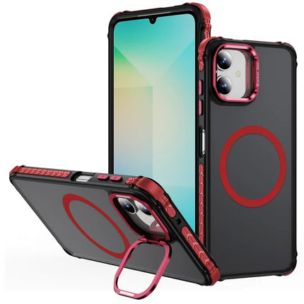 For Samsung Galaxy A05 4G Case with Lens Kickstand Matte Phone Back Cover Compatible with MagSafe - Red