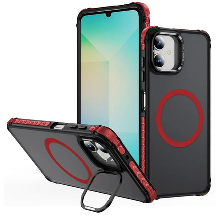 For Samsung Galaxy A05 4G Case with Lens Kickstand Matte Phone Back Cover Compatible with MagSafe - Red  /  Black
